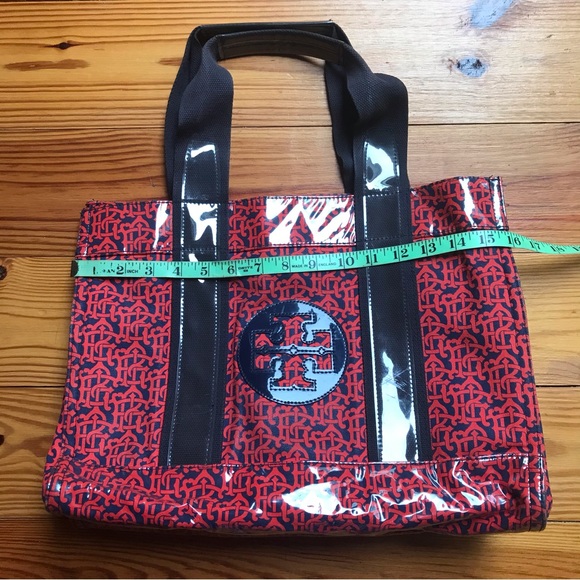 Tory Burch Red Navy Waterproof Tote Bag, EUC, 16” - Picture 5 of 15